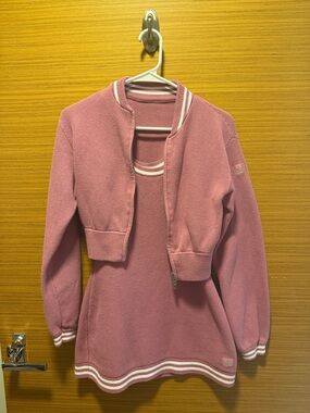 ALO Pink Two-Piece Sweater Set - Ribbed Knit Tennis dress & Cropped Jacket